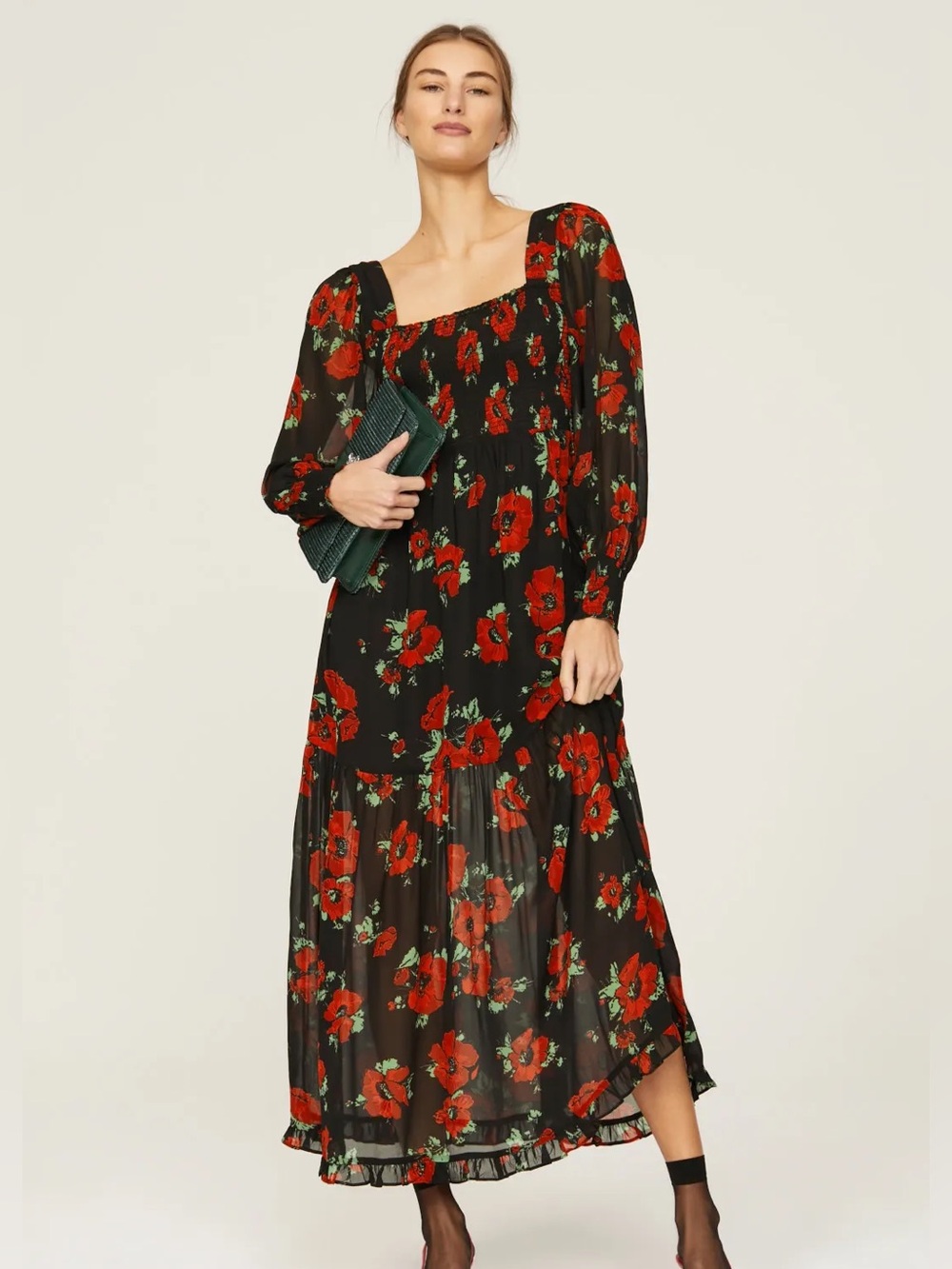 Rixo London Yas Maxi Dress Red Floral NO SLIP